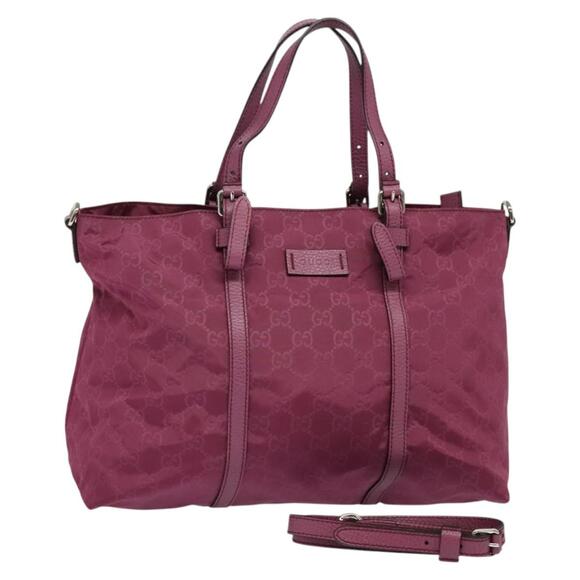 GUCCI GG Canvas Guccissima Hand Bag Nylon Pink Silver - Picture 1 of 16